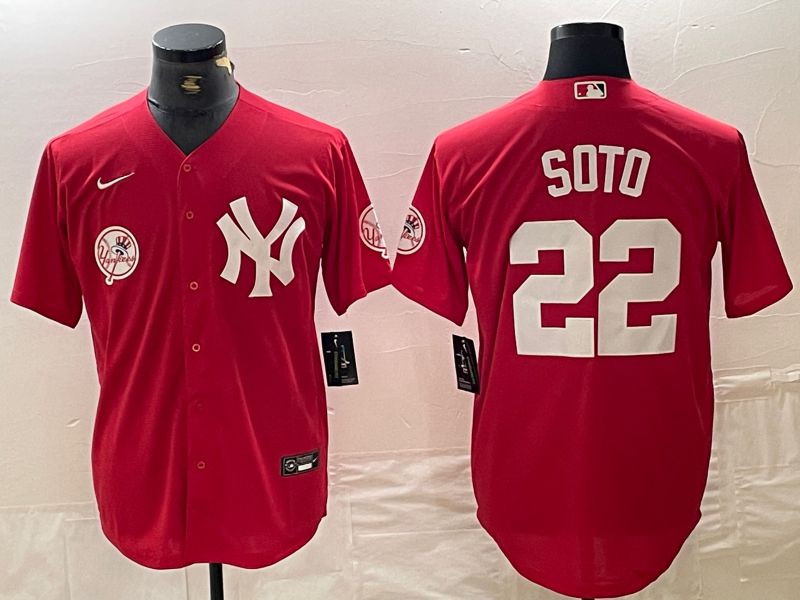 Men New York Yankees 22 Soto Red joint name Nike 2024 MLB Jersey style 3